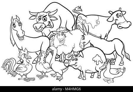 cartoon farm animals coloring book Stock Photo