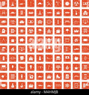 100 villa icons set grunge orange Stock Vector