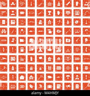 100 violation icons set grunge orange Stock Vector