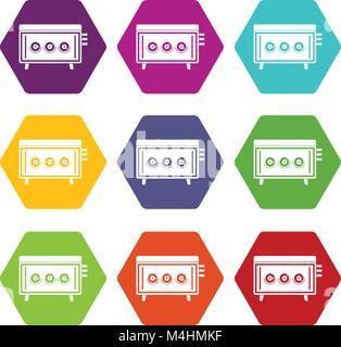 CD changer icon set color hexahedron Stock Vector