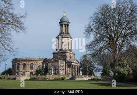 St Chad's Church flying the St Georges flag in Shrewsbury Stock Photo