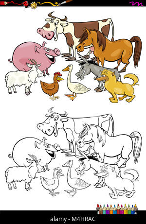 cartoon farm animals coloring book Stock Photo