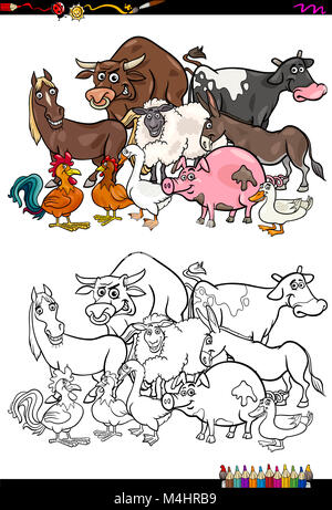 farm animal characters coloring book Stock Photo