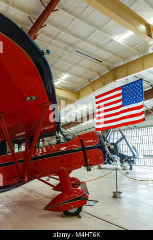 Waco EGC-8 and American Flag, War Eagles Air Museum, Santa Teresa, New Mexico USA Stock Photo