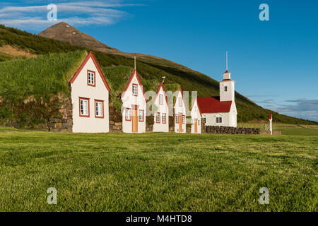 Old icelandic turf houses Laufás, open-air museum, Eyjafjörður, North-Iceland, Iceland Stock Photo