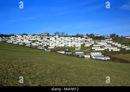 Large caravan park near pretty fishing village of Beer in East Devon on the Jurassic Coast Stock Photo