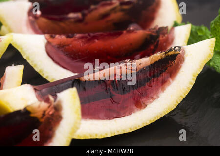 Lemon vodka blackcurrant jelly (jello) shots Stock Photo