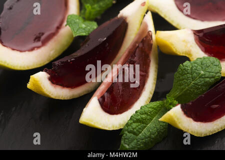 Lemon vodka blackcurrant jelly (jello) shots Stock Photo