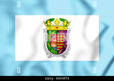 3D Flag of Malaga Province, Spain. 3D Illustration. Stock Photo