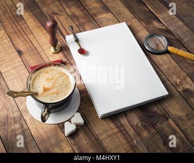Vintage stationery on wood Stock Photo