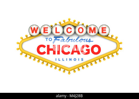 Welcome to Chicago, Illinois sign in classic las vegas style design . 3D Rendering Stock Photo