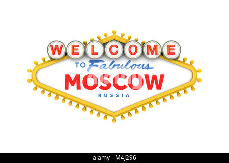 Welcome to Moscow, Russia sign in classic las vegas style design . 3D Rendering Stock Photo