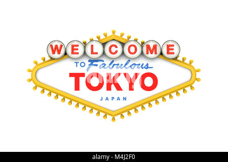 Welcome to Tokyo, Japan sign in classic las vegas style design . 3D Rendering Stock Photo