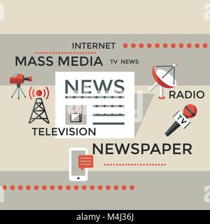 Digital mass media objects color simple flat icon set collection, isolated infographics Stock Vector