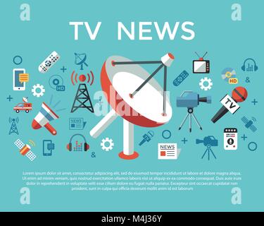 Digital mass media objects color simple flat icon set collection, isolated infographics Stock Vector