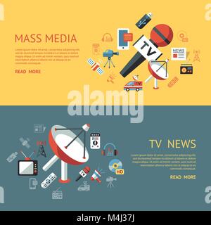 Digital mass media objects color simple flat icon set collection, isolated infographics Stock Vector