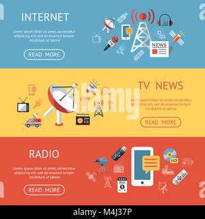 Digital mass media objects color simple flat icon set collection, isolated infographics Stock Vector