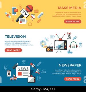 Digital mass media objects color simple flat icon set collection, isolated infographics Stock Vector