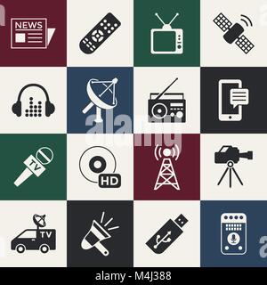 Digital mass media objects color simple flat icon set collection, isolated Stock Vector
