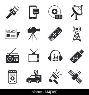 Digital mass media objects color simple flat icon set collection, isolated Stock Vector