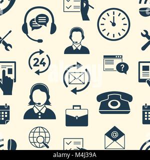 Digital call center and customer support objects color simple flat icon set collection, isolated seamless pattern Stock Vector