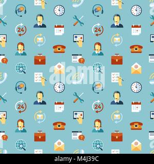 Digital call center and customer support objects color simple flat icon set collection, isolated seamless pattern Stock Vector