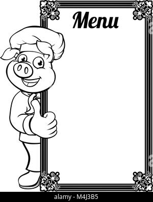 Chef Pig Cartoon Character Menu  Stock Vector