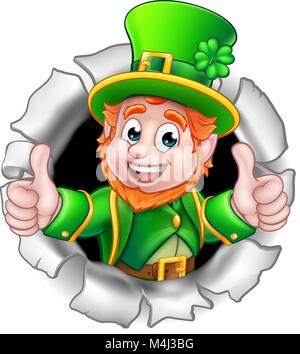 St Patricks Day Leprechaun Breaking Background Stock Vector