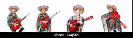 Funny mexican with guitar isolated on white Stock Photo