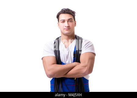 Man doing electrical repairs Stock Photo