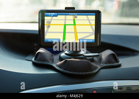Close-up Of A Navigational Concept Inside A New Modern Car Stock Photo