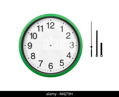 Green wall clock isolated on a white background. Stock Photo