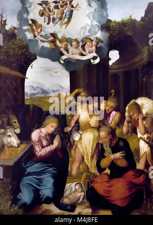 Adoration of the Shepherds by Pedro Machuca 1490-1550 16th,century,Spain, Spanish, Stock Photo