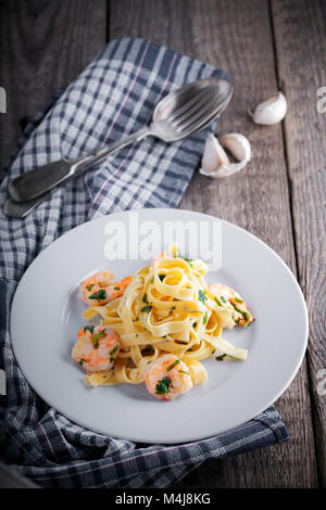 Pasta with shrimps Stock Photo