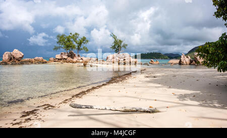 Beach and Rocks, Praslin, Seychelles Stock Photo