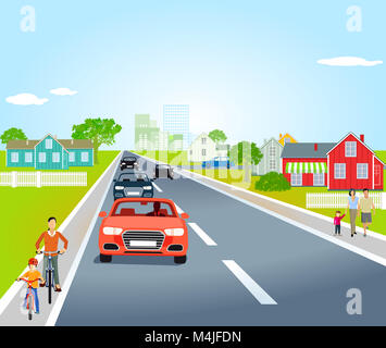 Country road in a village, illustration Stock Photo