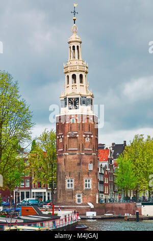 Clock Tower in Amsterdam Stock Photo