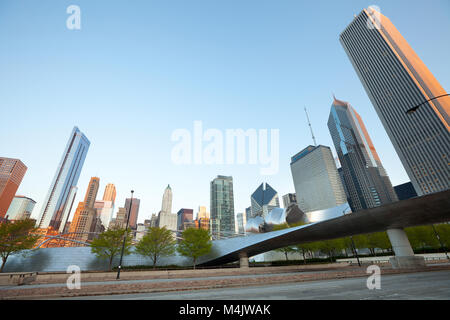 Chicago, Illinois, United States - Michigan Avenue skyline and BP Pedestrian Bridge in Chicago, Illinois, USA Stock Photo