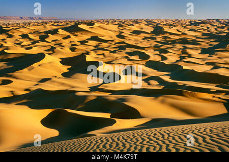 Algeria. Taghit or Tarit. Western Sand Sea. Grand Erg Occidental. Sahara desert. Panoramic view of Sand Dunes and Sand Sea. Stock Photo