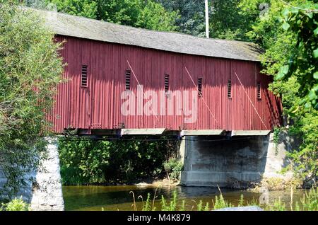 This covered bridge is the oldest covered bridge in Canada.  It is located in West Montrose, Ontario. Stock Photo