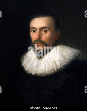 William Harvey (1578-1657), an English physician renowned for his contributions in anatomy and physiology, particularly with regard to the circulation of the blood, published in 'Exercitatio Anatomica de Motu Cordis et Sanguinis in Animalibus' (otherwise known as 'On the Motion of the Heart and Blood') in 1627. Harvey was also court physician to Kings James I and Charles I. Oil on canvas, attributed to Daniel Mytens, c.1627 Stock Photo