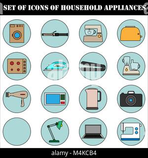 A set of icons of household electrical appliances. Color vector icons Stock Vector