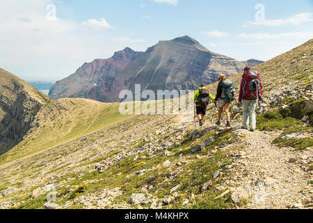 Hikers at Pitamakan Pass. Stock Photo