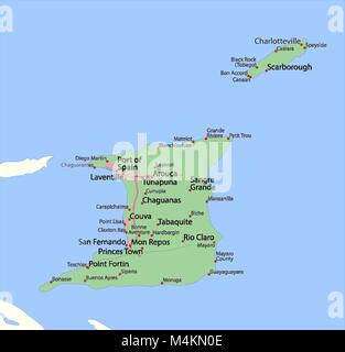 Trinidad and Tobago map with borders, cities, capital and ...