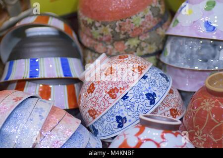 Background texture of Japanese clay bowls Stock Photo