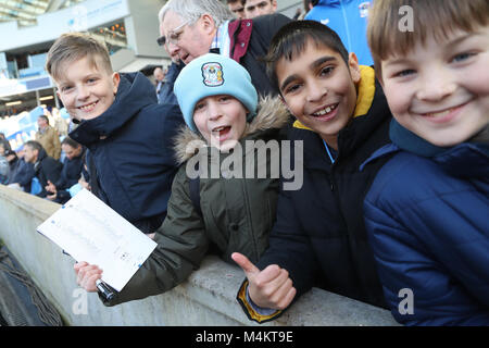 Coventry City fans ahead of the Emirates FA Cup, Fifth Round match at The AMEX Stadium, Brighton. PRESS ASSOCIATION Photo. Picture date: Saturday February 17, 2018. See PA story SOCCER Brighton. Photo credit should read: Gareth Fuller/PA Wire. RESTRICTIONS: EDITORIAL USE ONLY No use with unauthorised audio, video, data, fixture lists, club/league logos or 'live' services. Online in-match use limited to 75 images, no video emulation. No use in betting, games or single club/league/player publications. Stock Photo