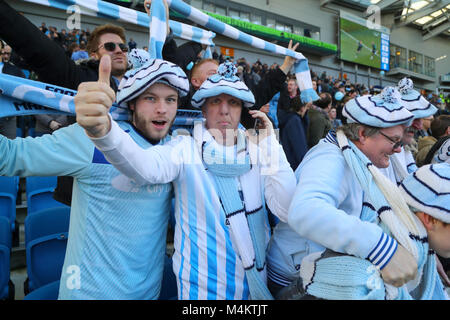 Coventry City fans ahead of the Emirates FA Cup, Fifth Round match at The AMEX Stadium, Brighton. Stock Photo