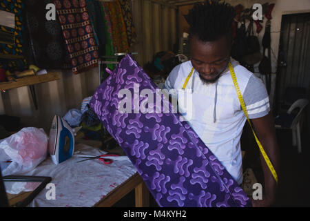 Tailor checking fabric Stock Photo