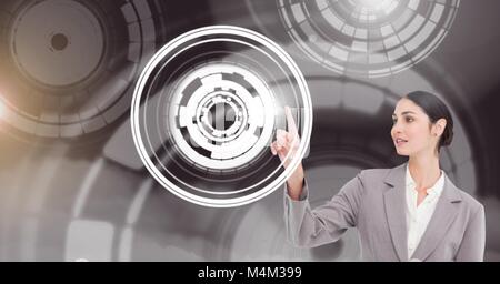 Woman touching circle interface Stock Photo