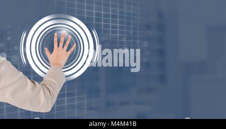Hand touching circle interface Stock Photo